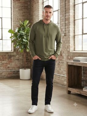 Men's Olive Pull-On Hoodie Jacket - Casual Lightweight